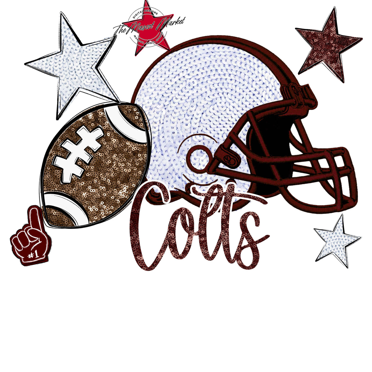 Colts Football Embroidered Sequins Design-Maroon