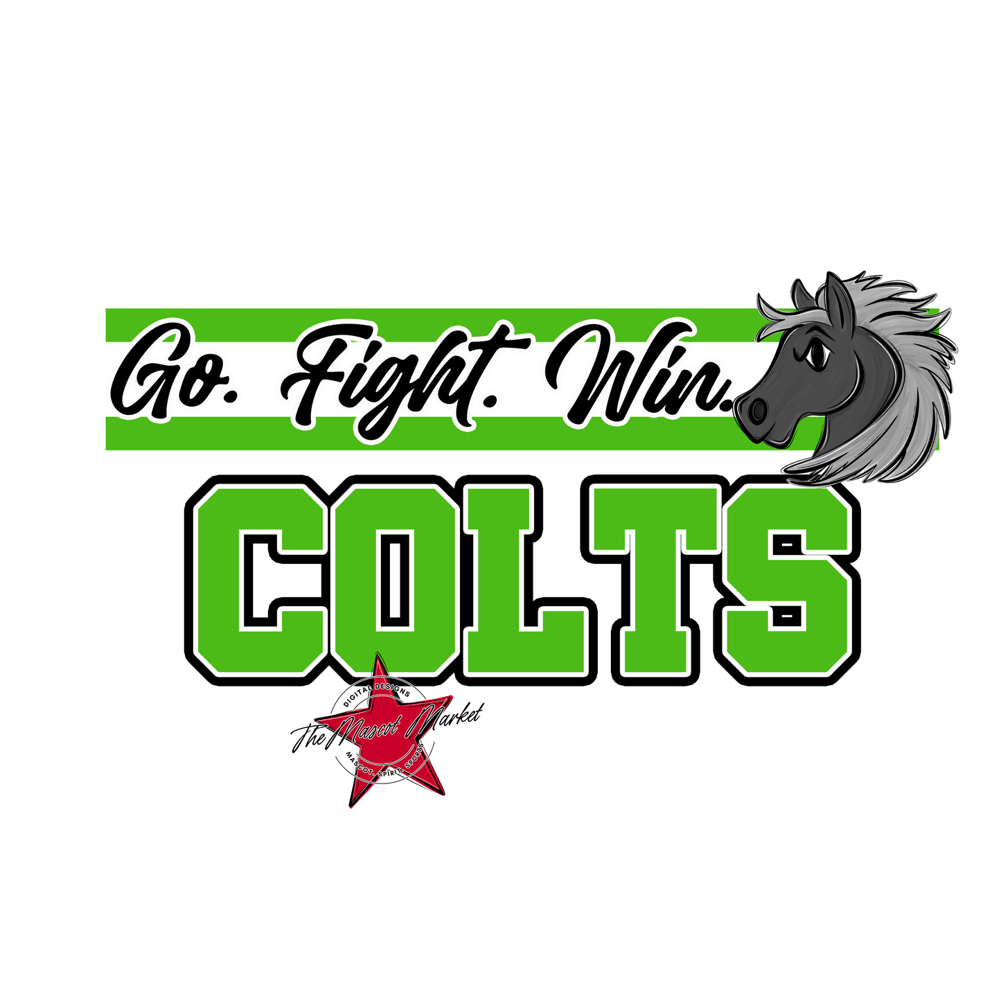Colts Go Fight Win Mascot Lines-Bright Green