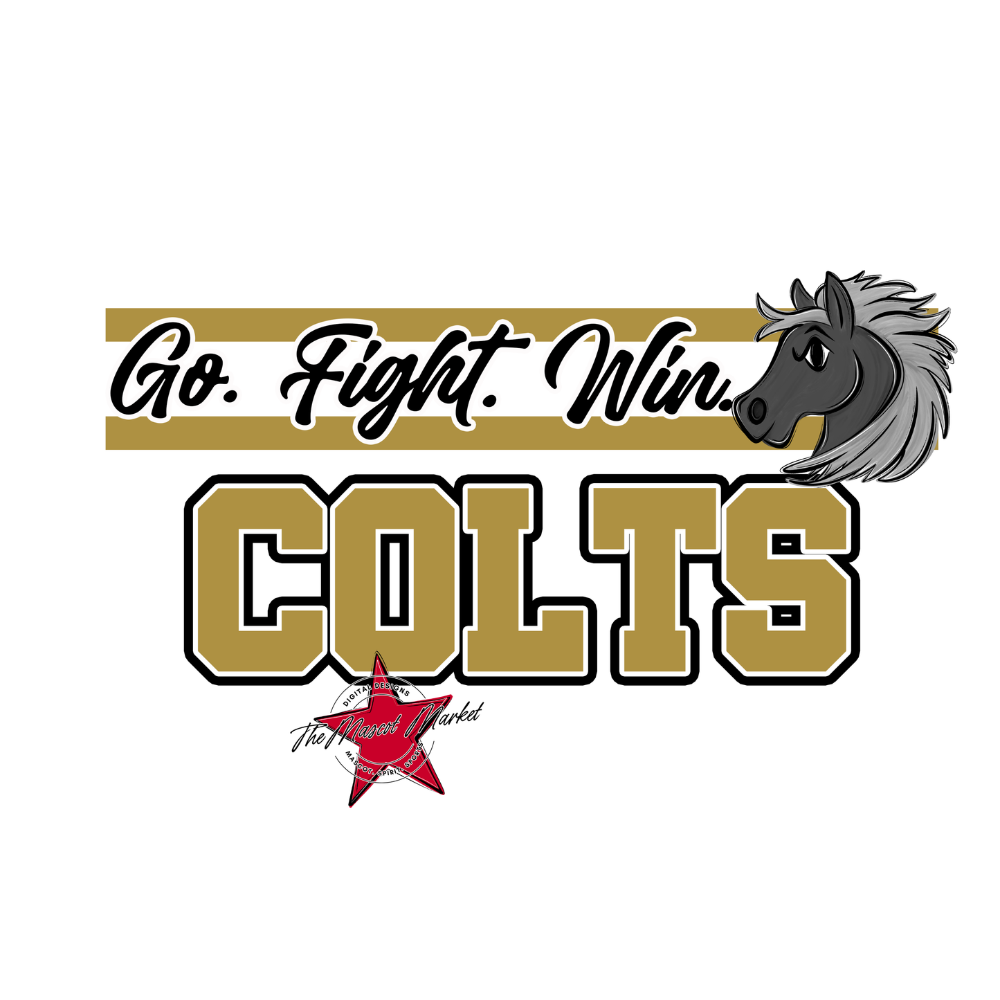 Colts Go Fight Win Mascot Lines-Gold