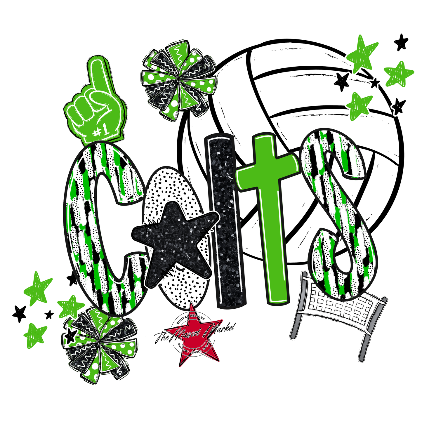 Colts Volleyball Scrape-Bright Green