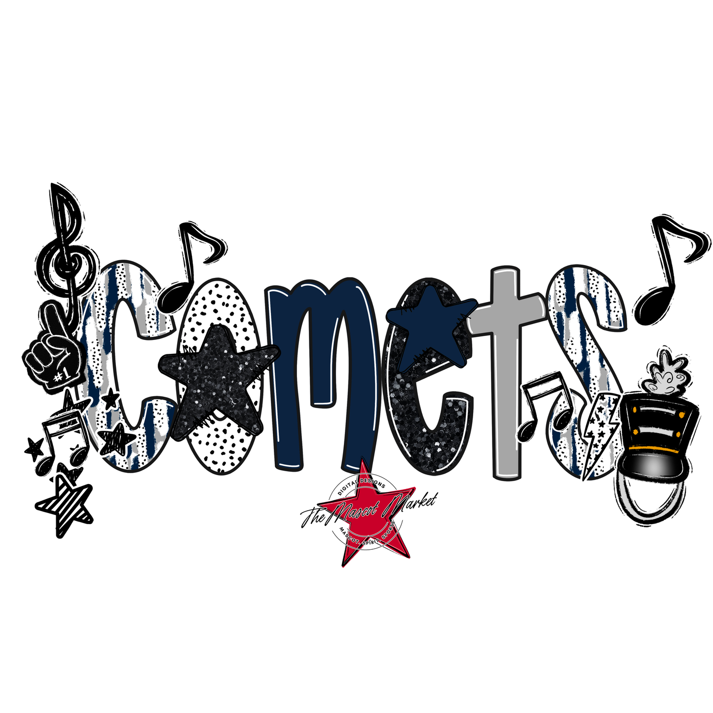 Comets Band Scrape-Navy-Grey