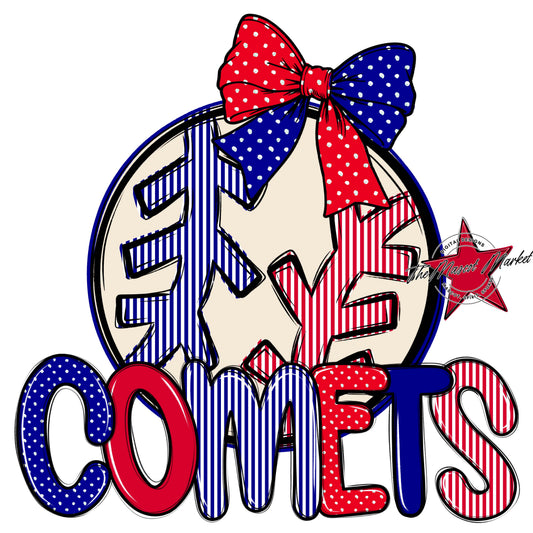 Comets Baseball-Softball Spirit Design-Blue & Red
