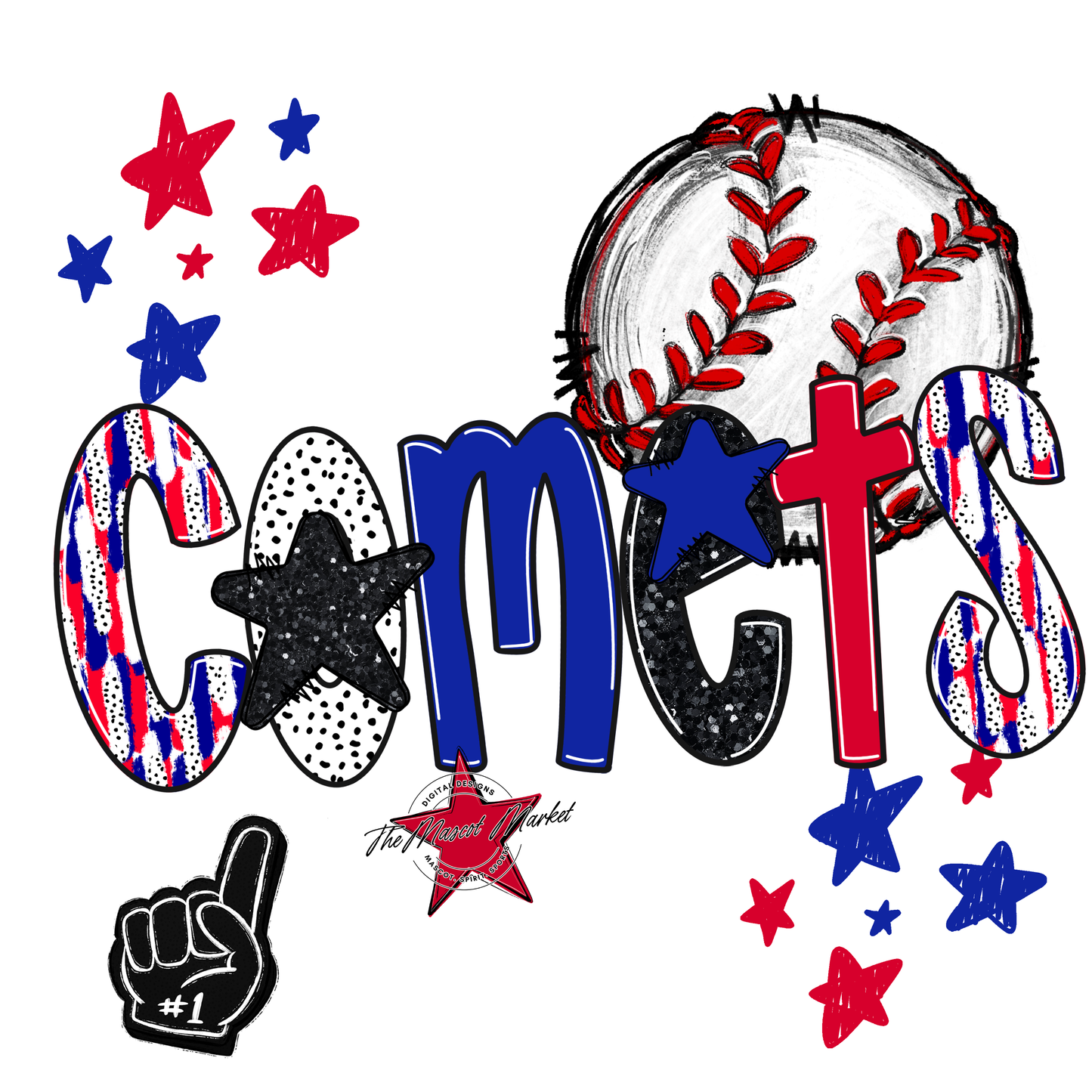 Comets Baseball Scrape-Blue-Red