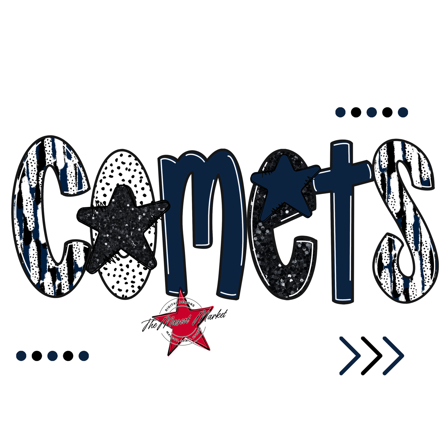 Comets Brushstroke Alpha w Arrows-Navy