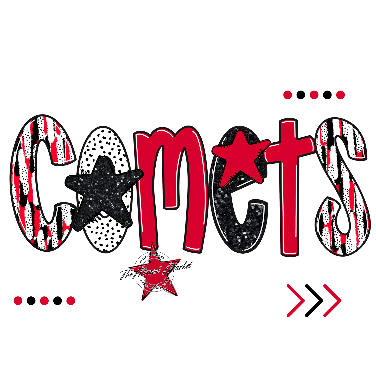 Comets Brushstroke Alpha w Arrows-Red