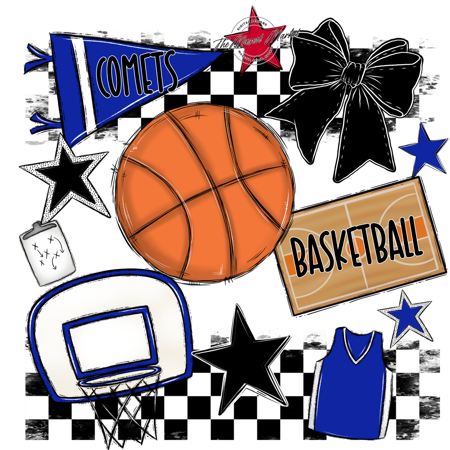 Comets Checkers Basketball Spirit Design-Royal Blue
