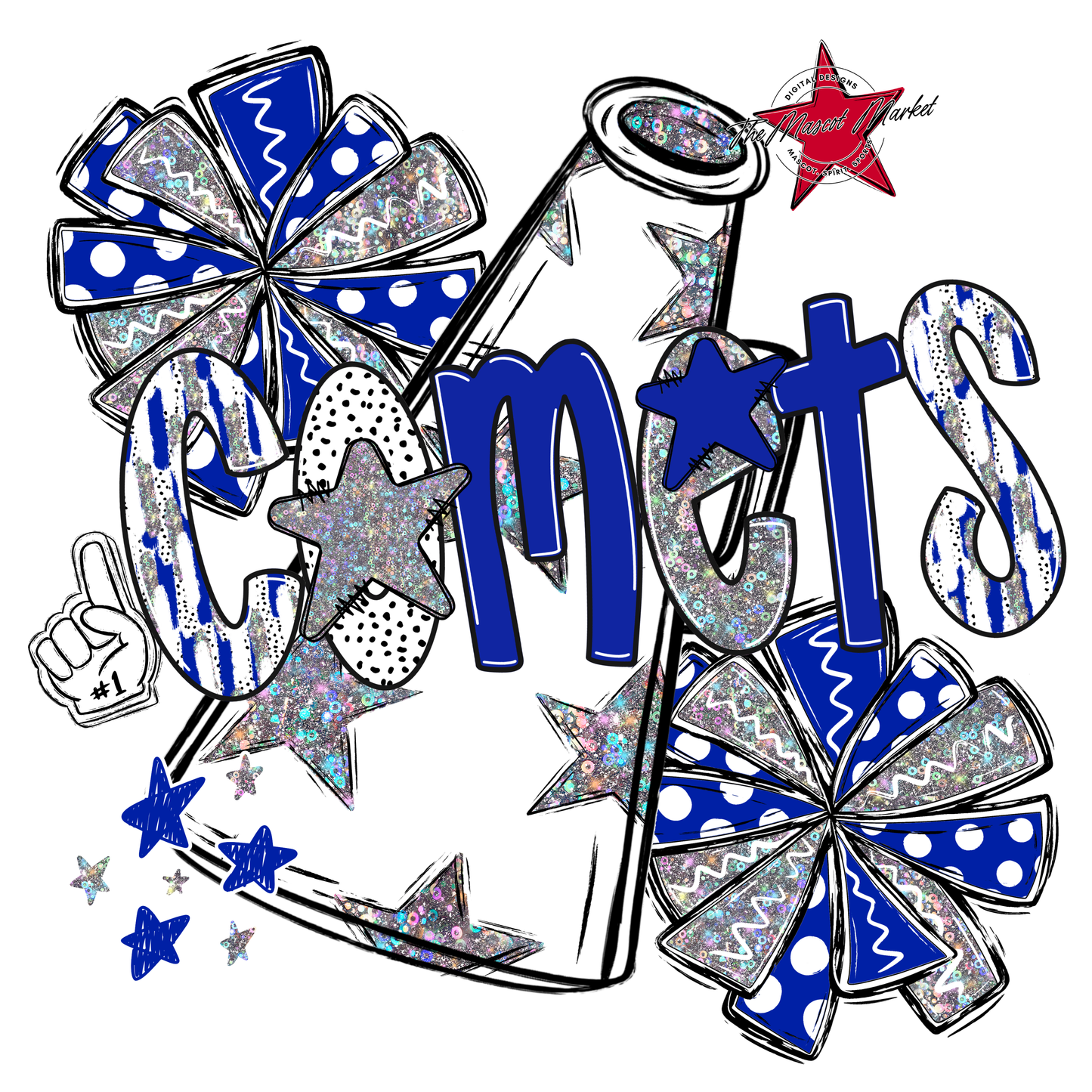 Comets Cheer Megaphone Scrape-Royal Blue
