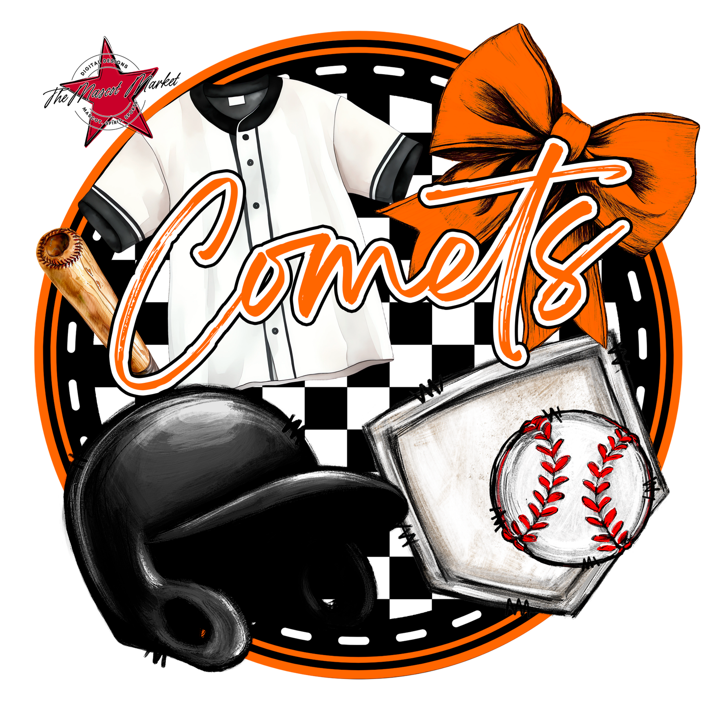 Comets Circle Baseball Design-Orange