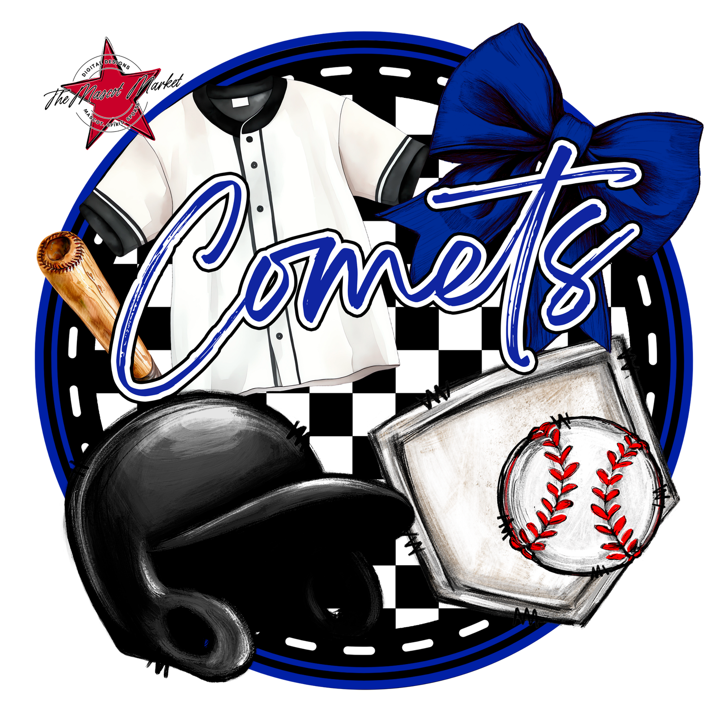 Comets Circle Baseball Design-Royal Blue
