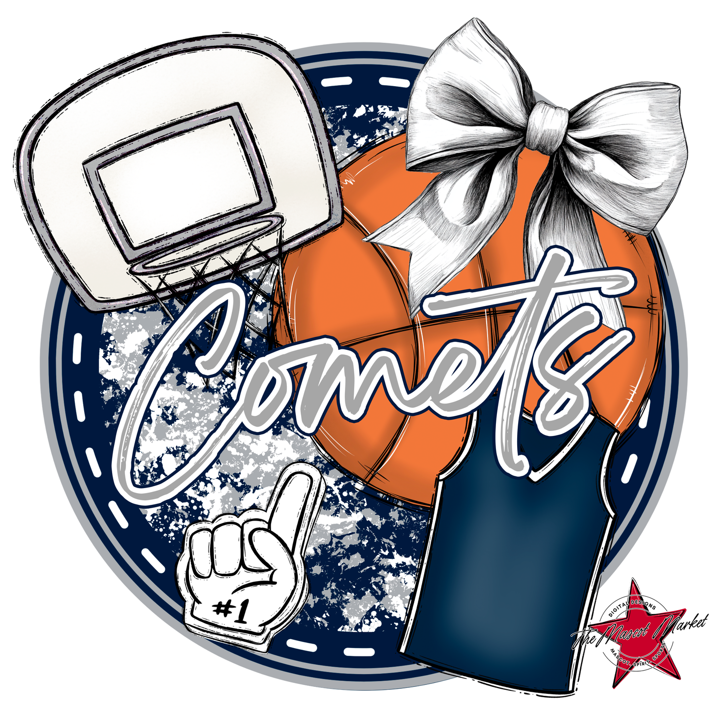Comets Circle Basketball Design-Navy-Grey
