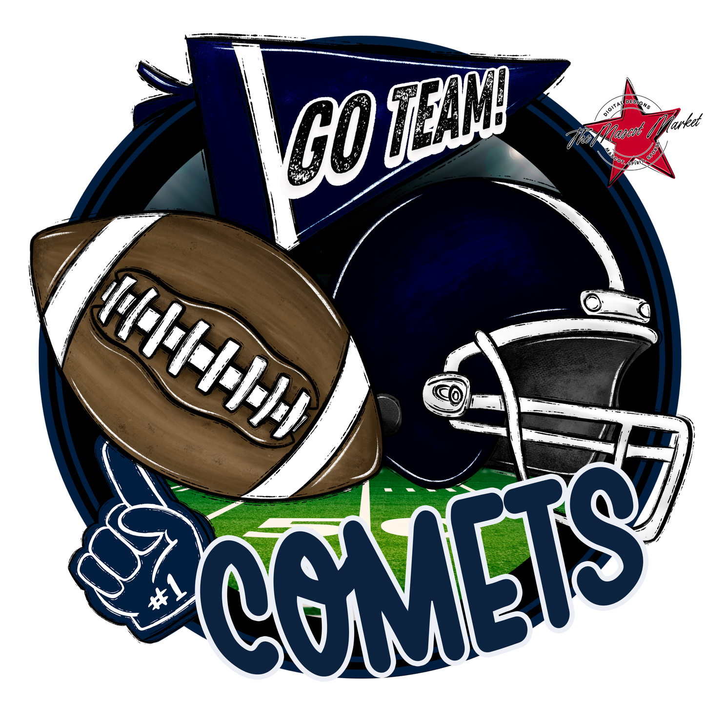 Comets Circle Football Design-Navy