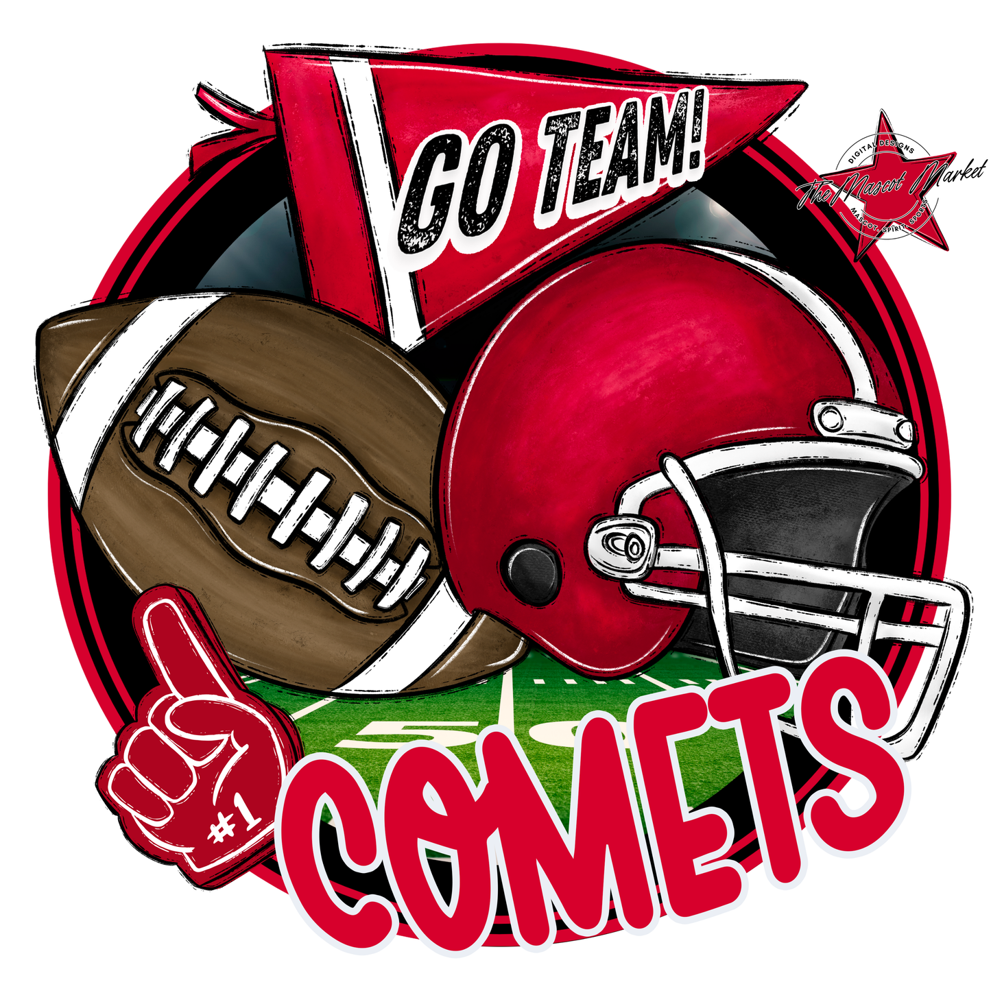 Comets Circle Football Design-Red
