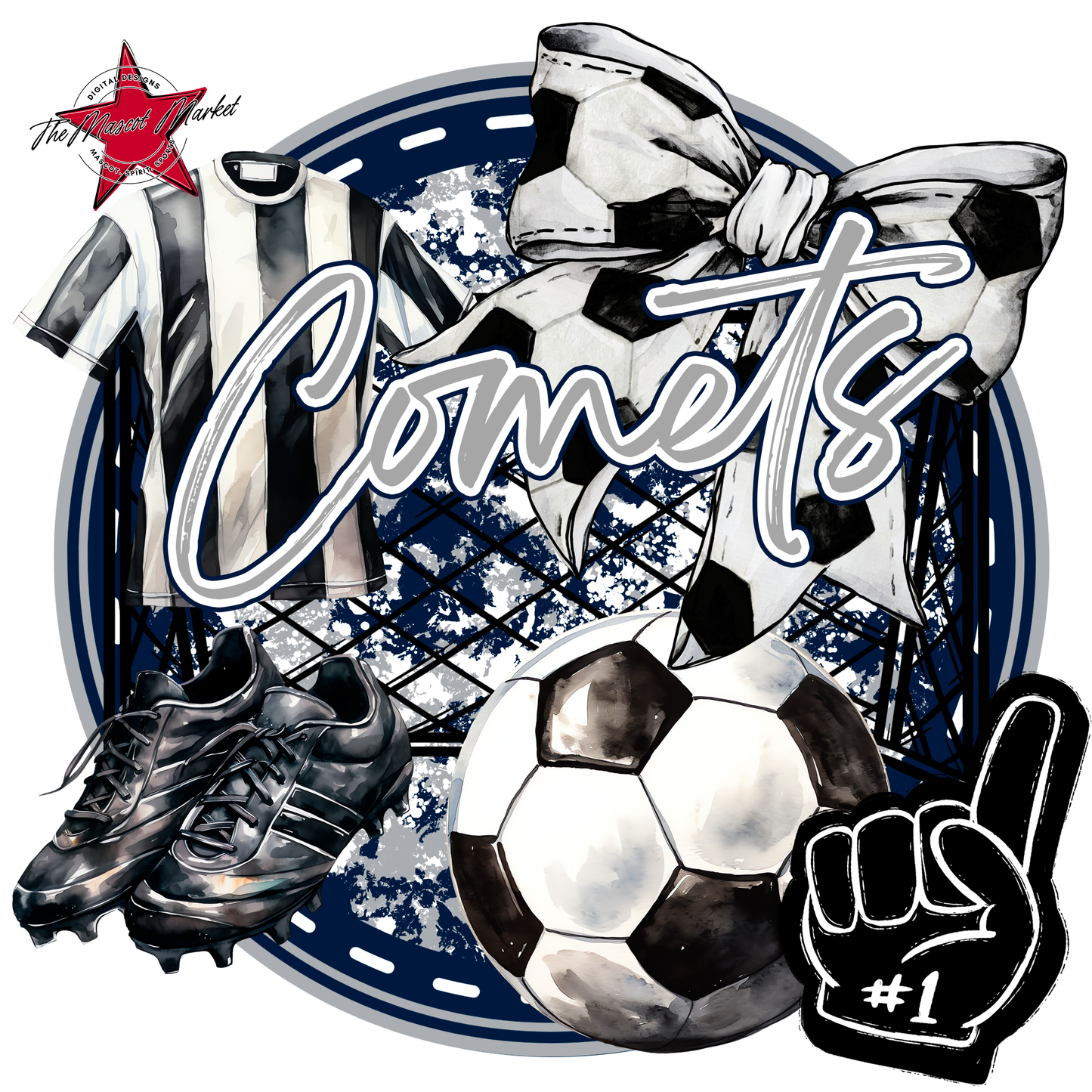 Comets Circle Soccer Design-Navy-Grey