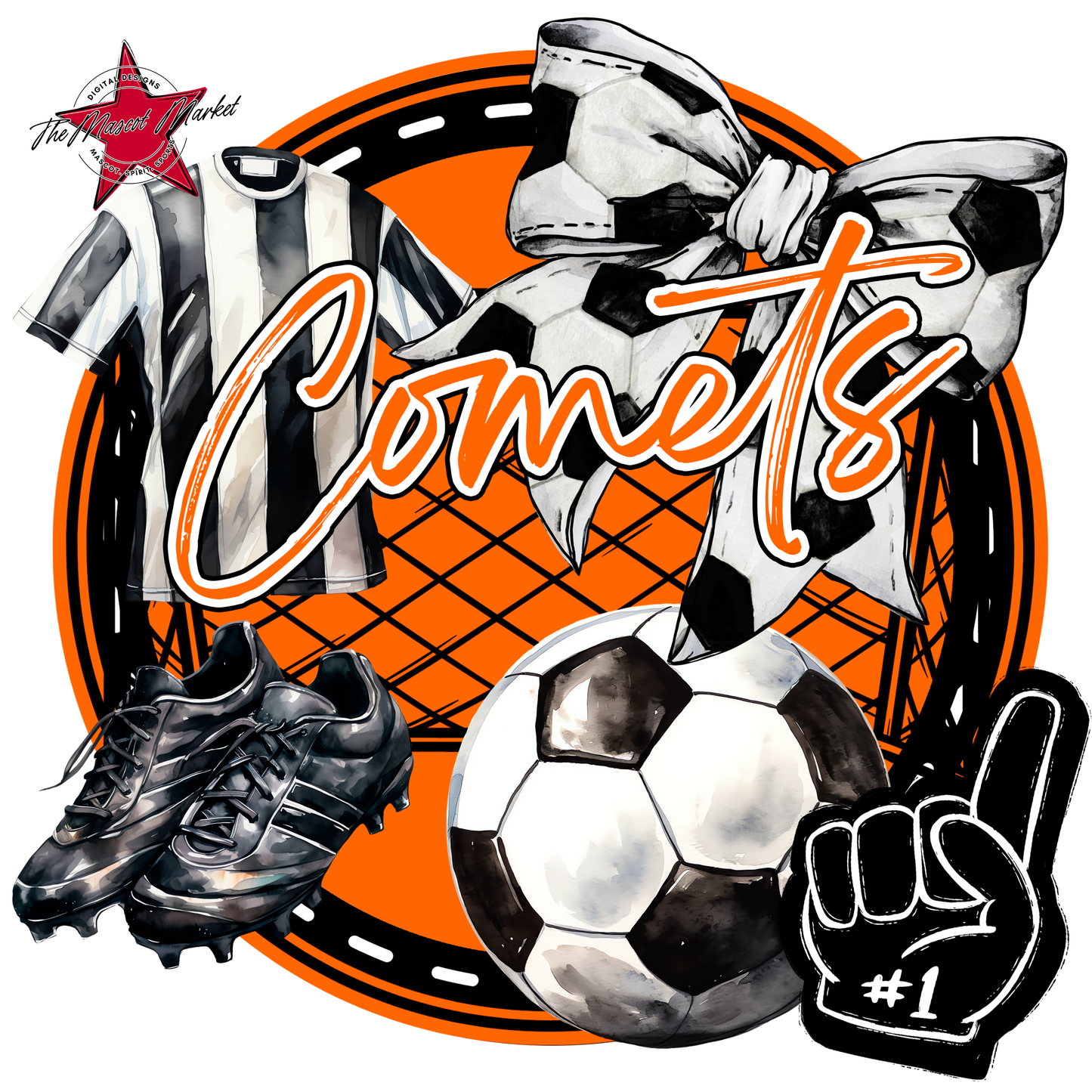 Comets Circle Soccer Design-Orange