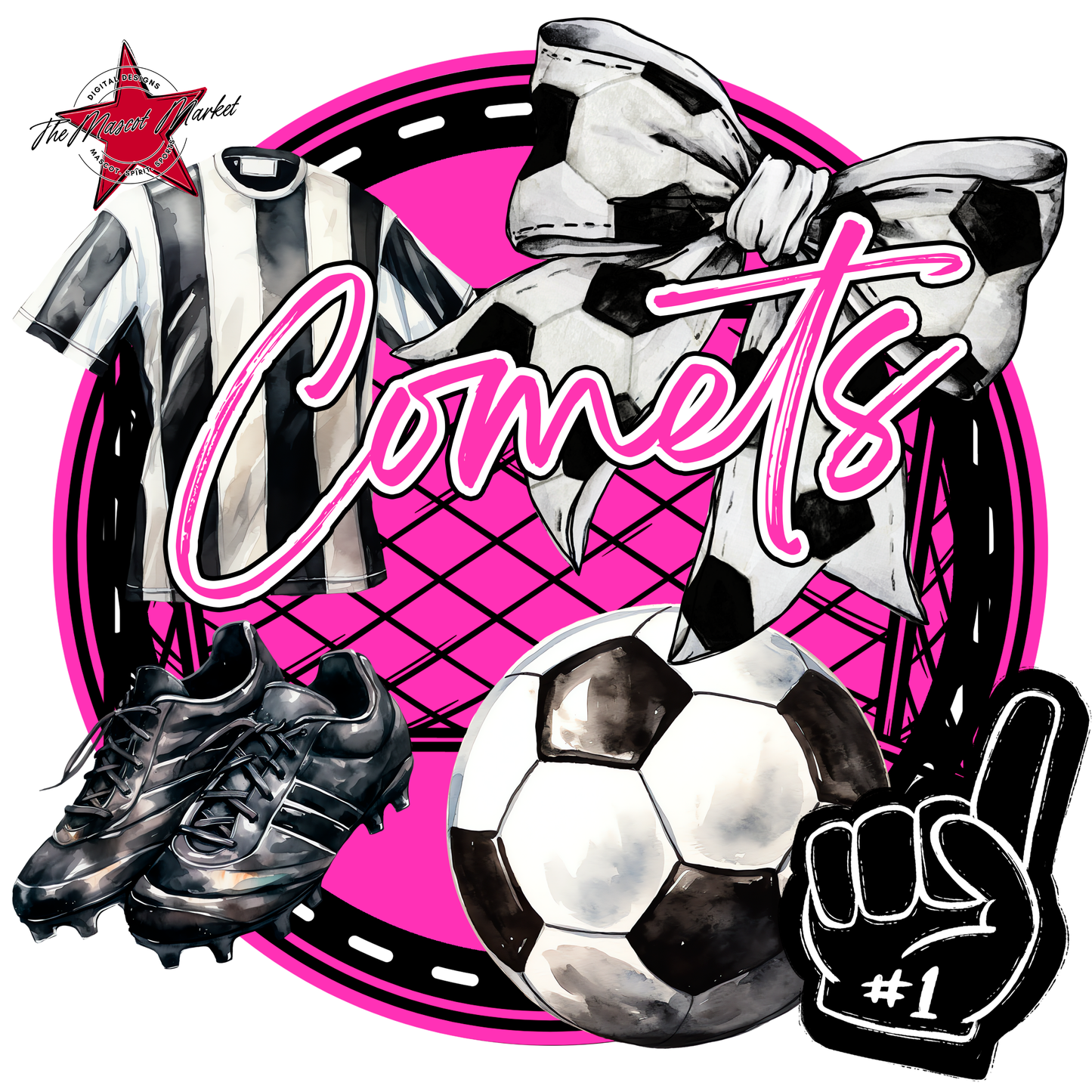 Comets Circle Soccer Design-Pink