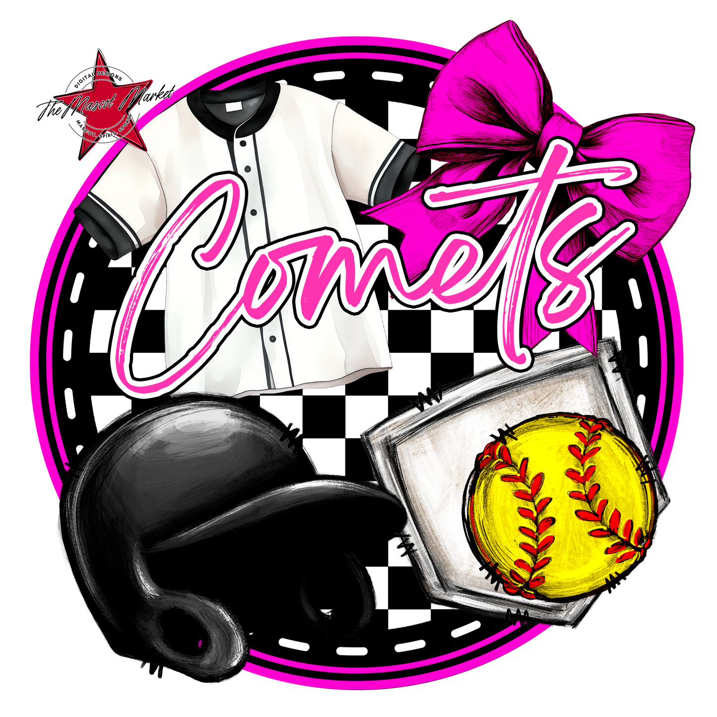 Comets Circle Softball Design-Pink