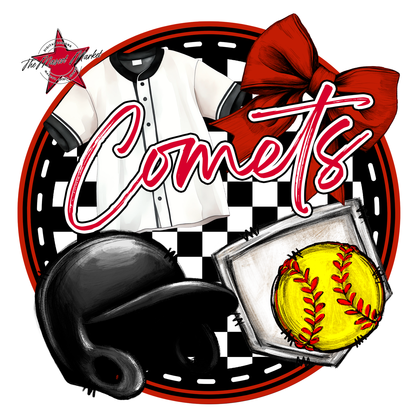 Comets Circle Softball Design-Red
