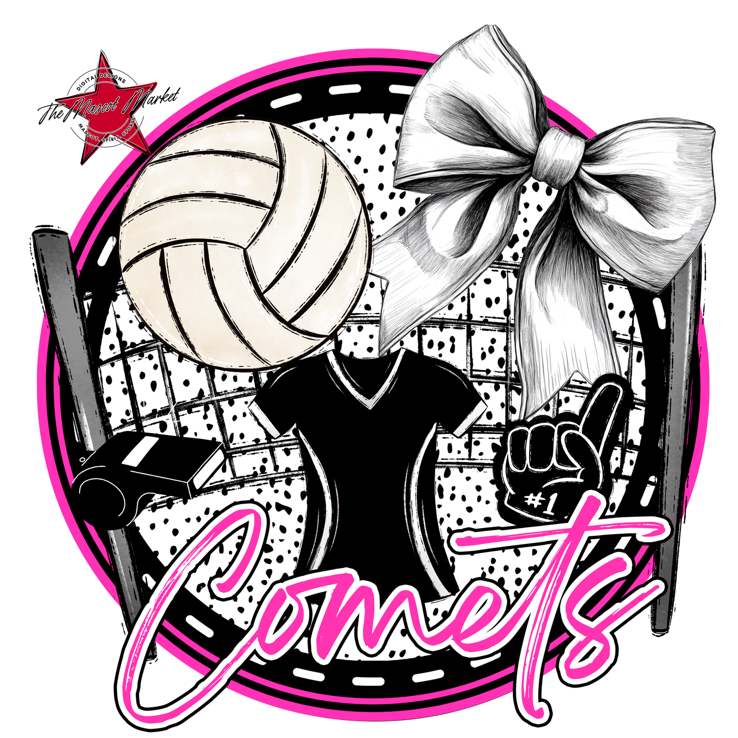 Comets Circle Volleyball Design-Pink