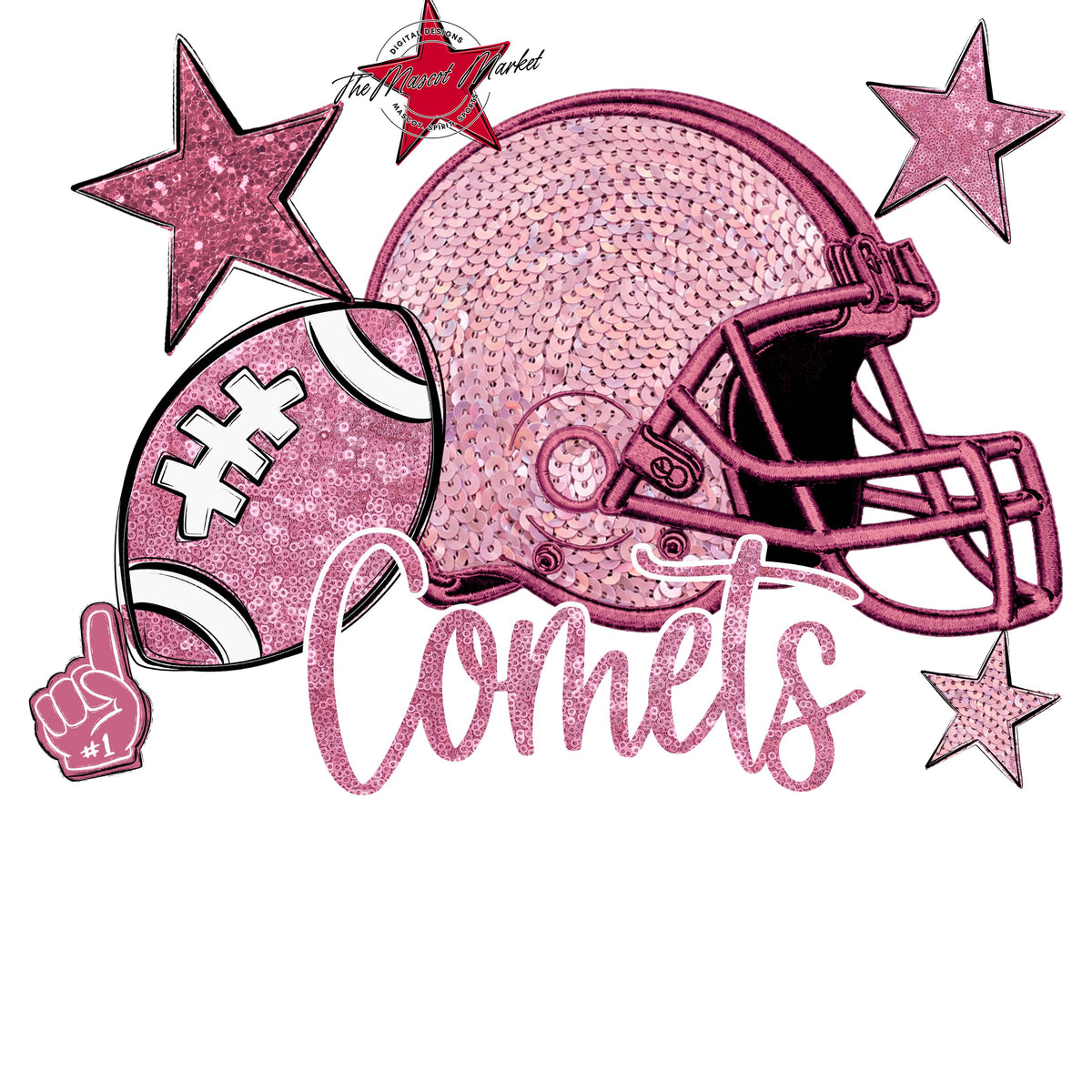 Comets Football Embroidered Sequins Design-Pink Out