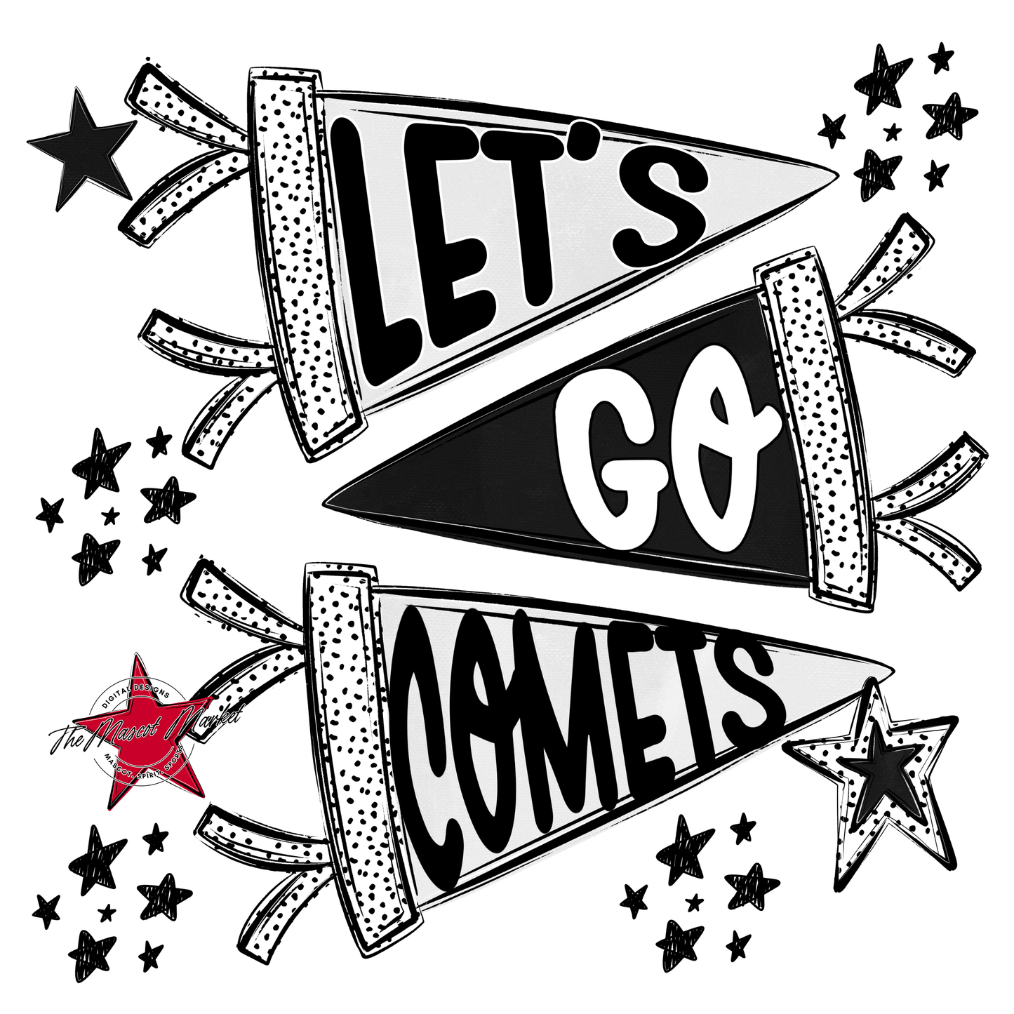 Comets Let's Go Flag Design-Black
