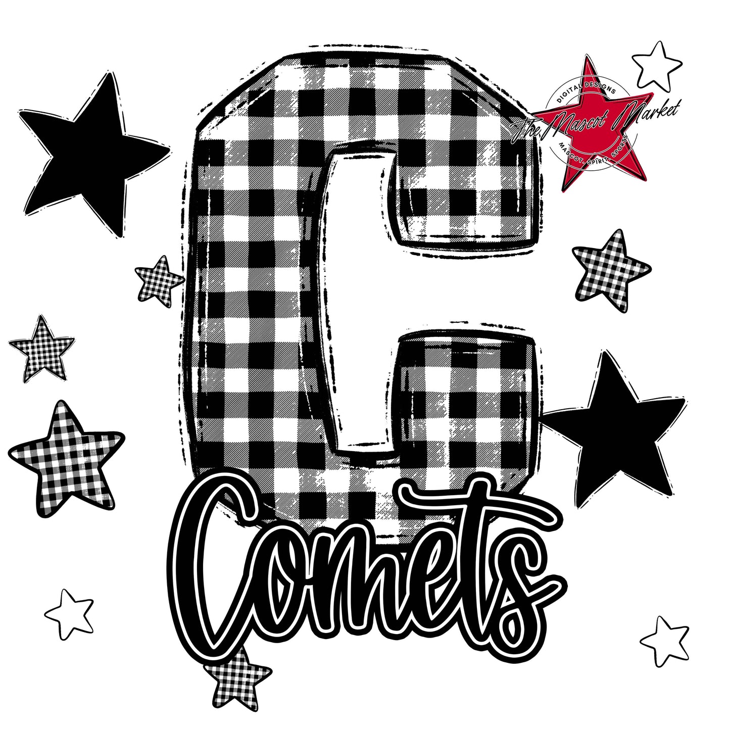 Comets Plaid Star Design-Black