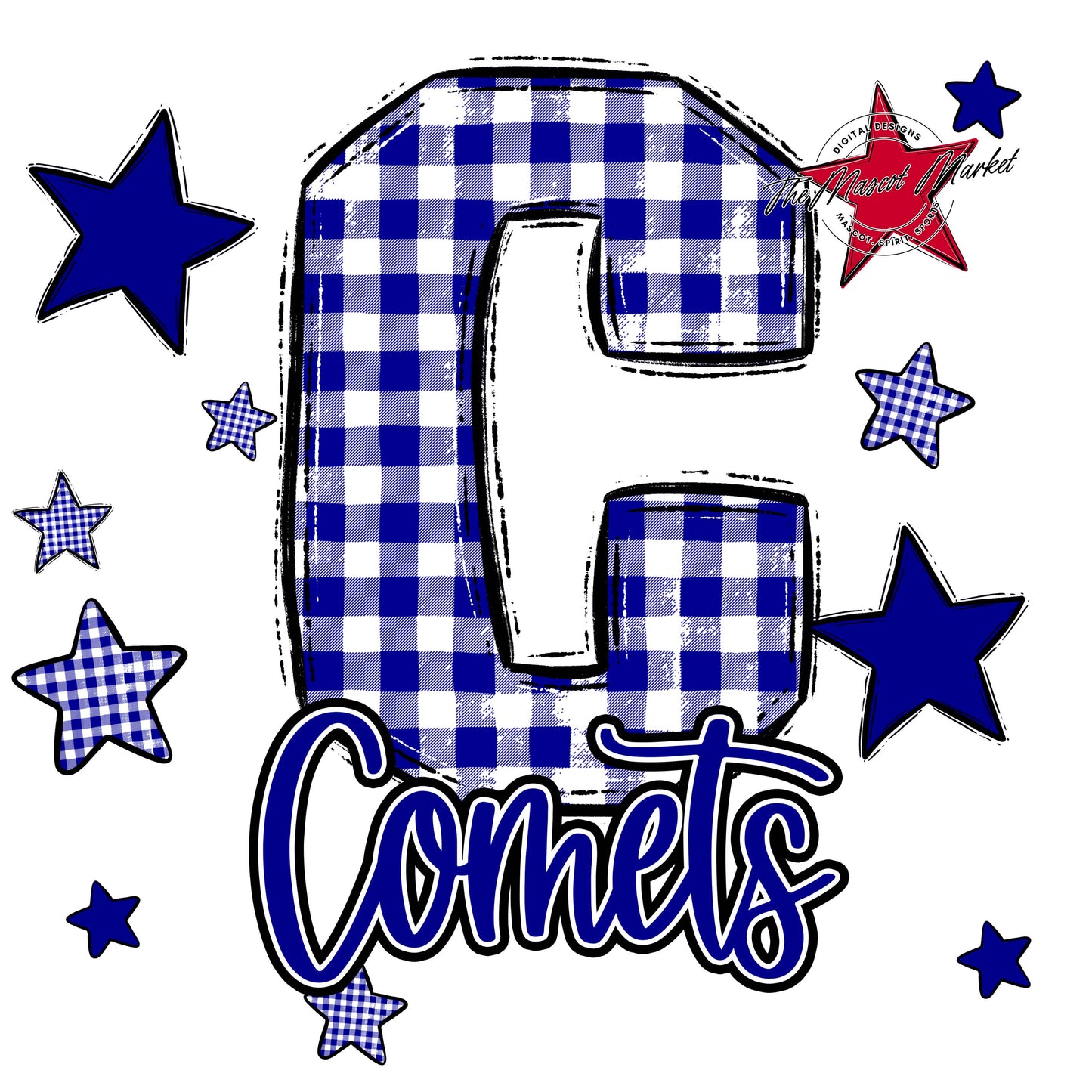 Comets Plaid Star Design-Blue