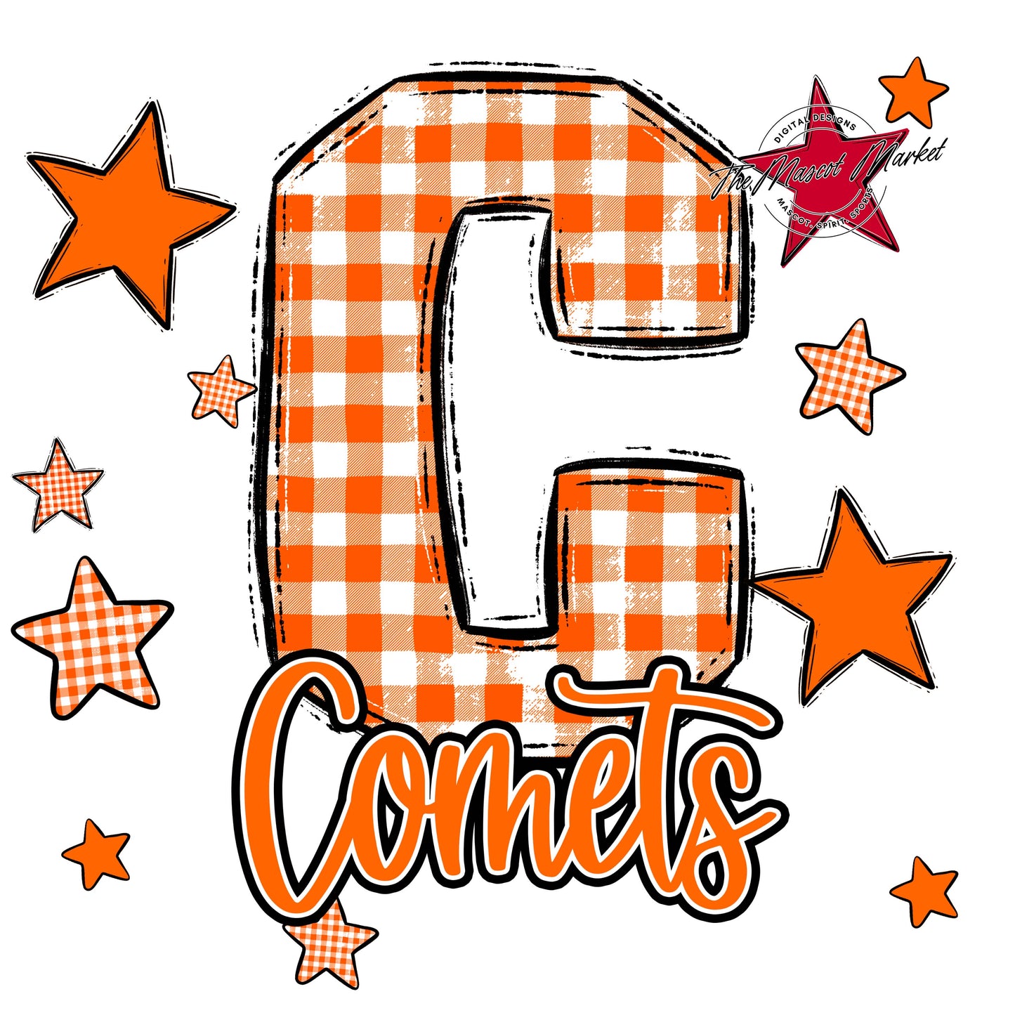 Comets Plaid Star Design-Orange