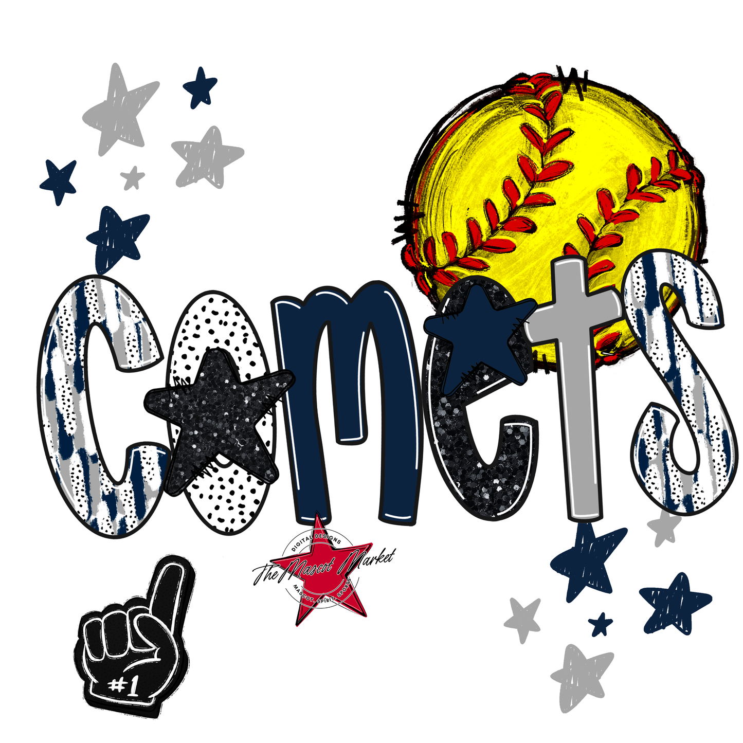 Comets Softball Scrape-Navy-Grey