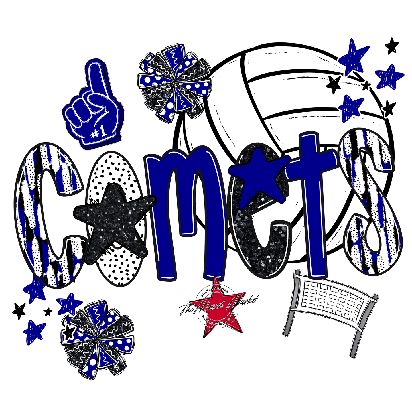 Comets Volleyball Scrape-Blue