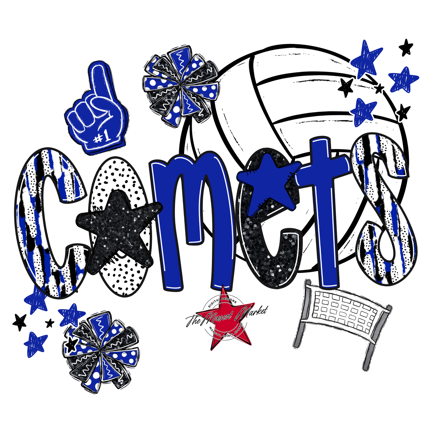 Comets Volleyball Scrape-Royal Blue