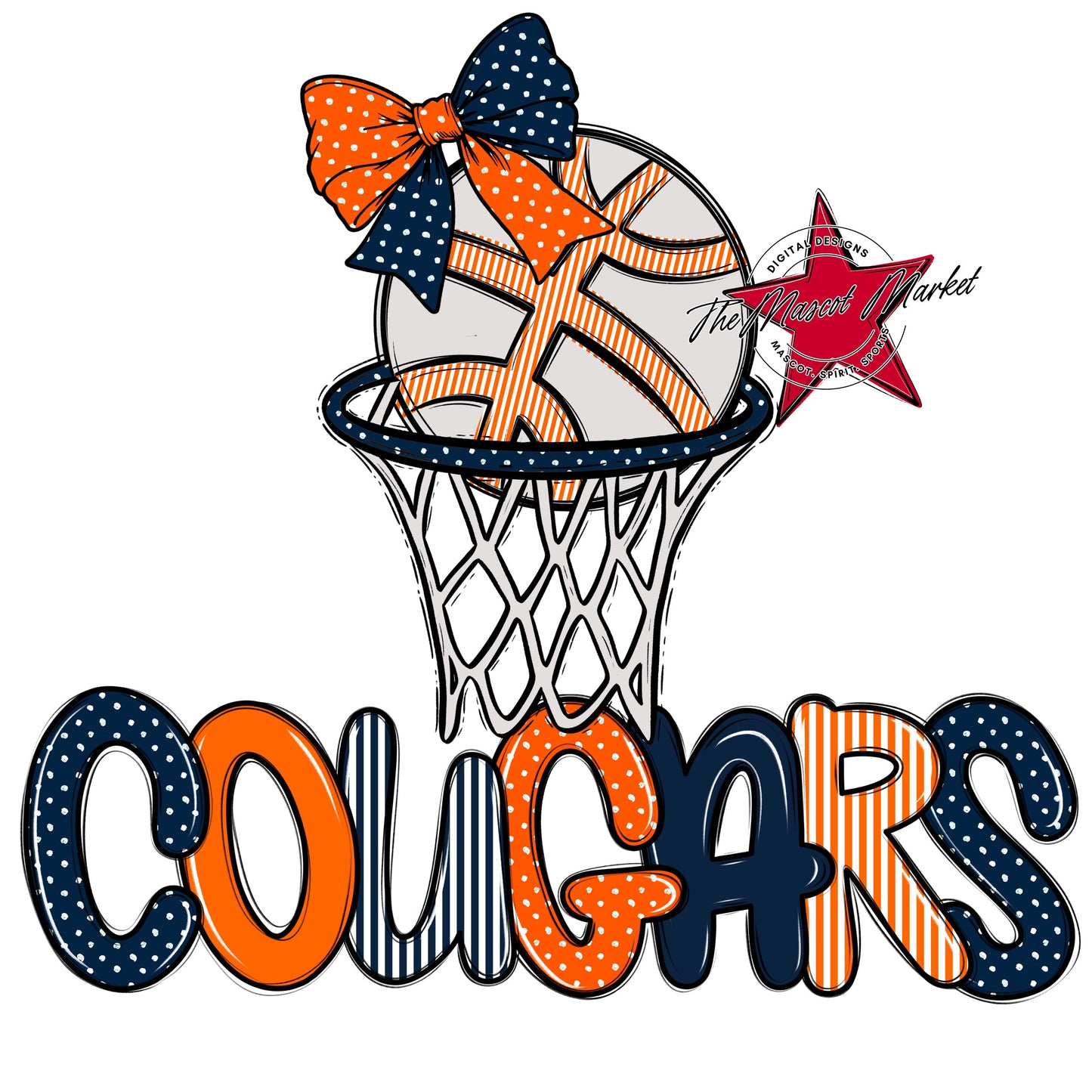 Cougars Basketball Spirit Design-Navy & Orange