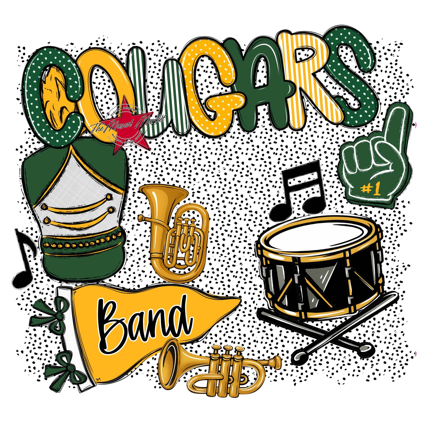 Cougars Band Spirit-Green & Yellow