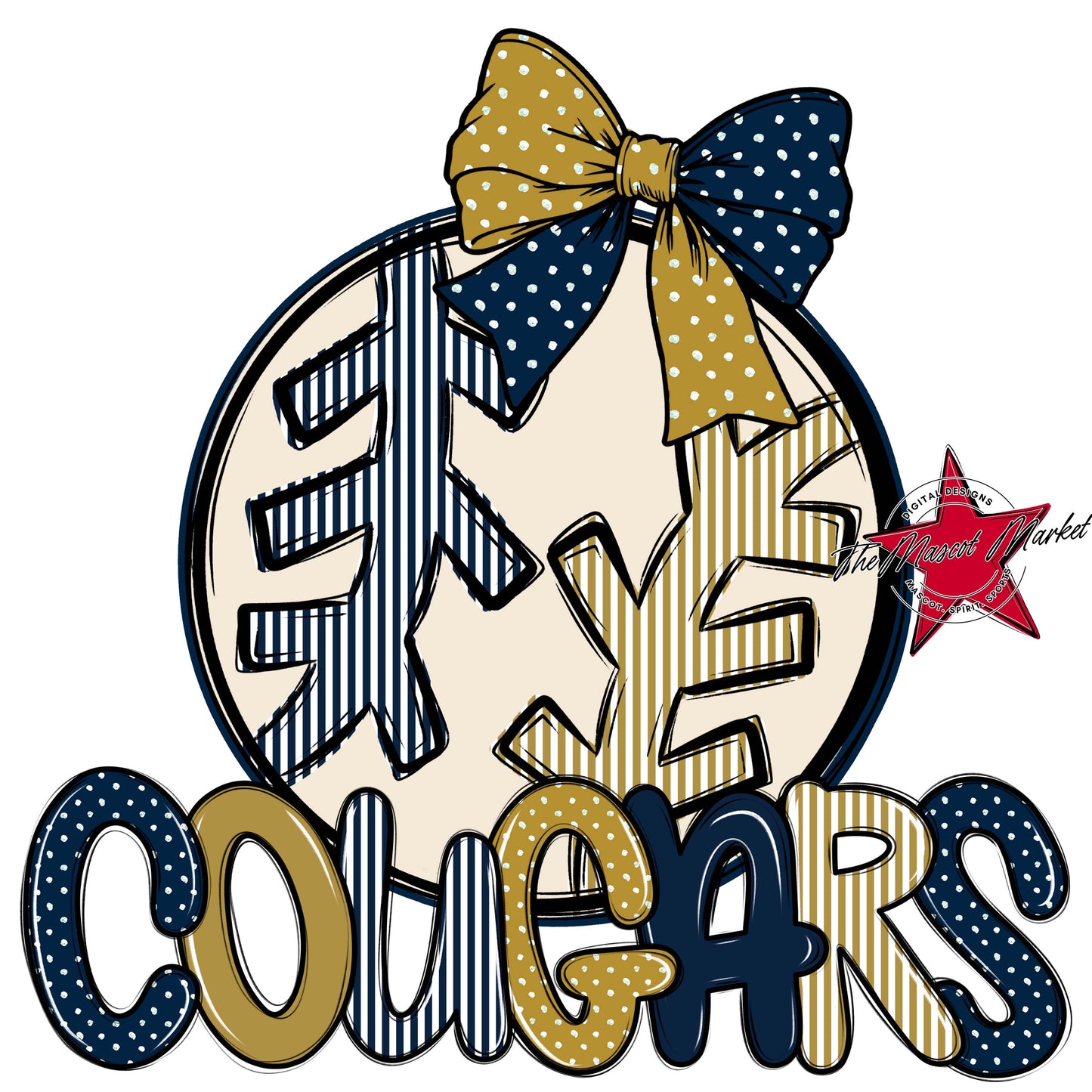 Cougars Baseball-Softball Spirit Design-Navy & Gold