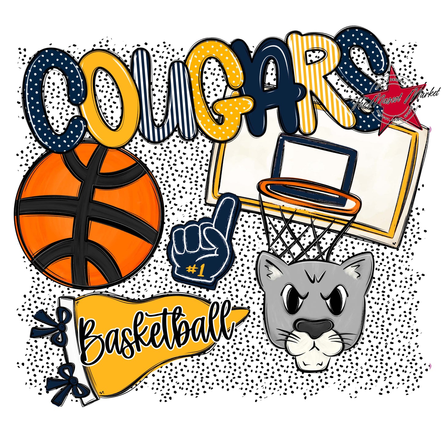 Cougars Basketball Spirit-Navy & Yellow