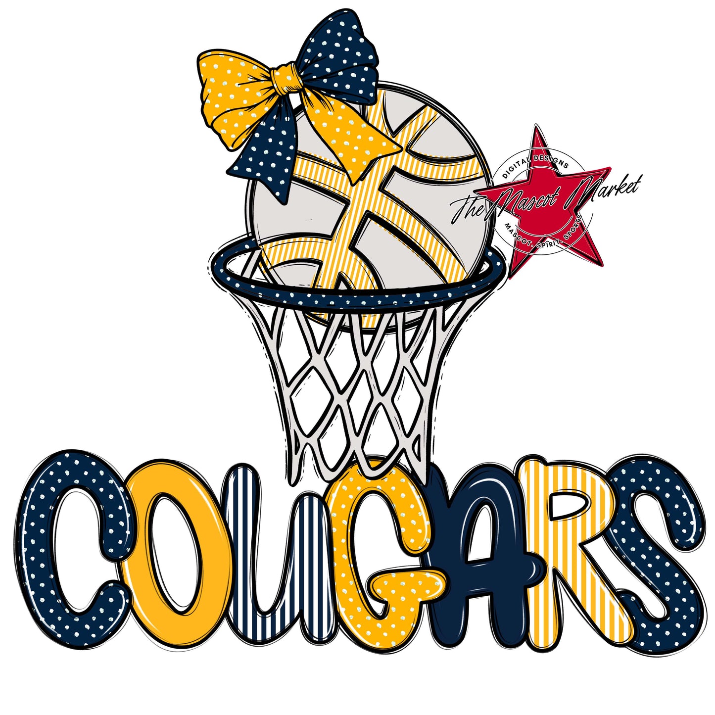 Cougars Basketball Spirit Design-Navy & Yellow