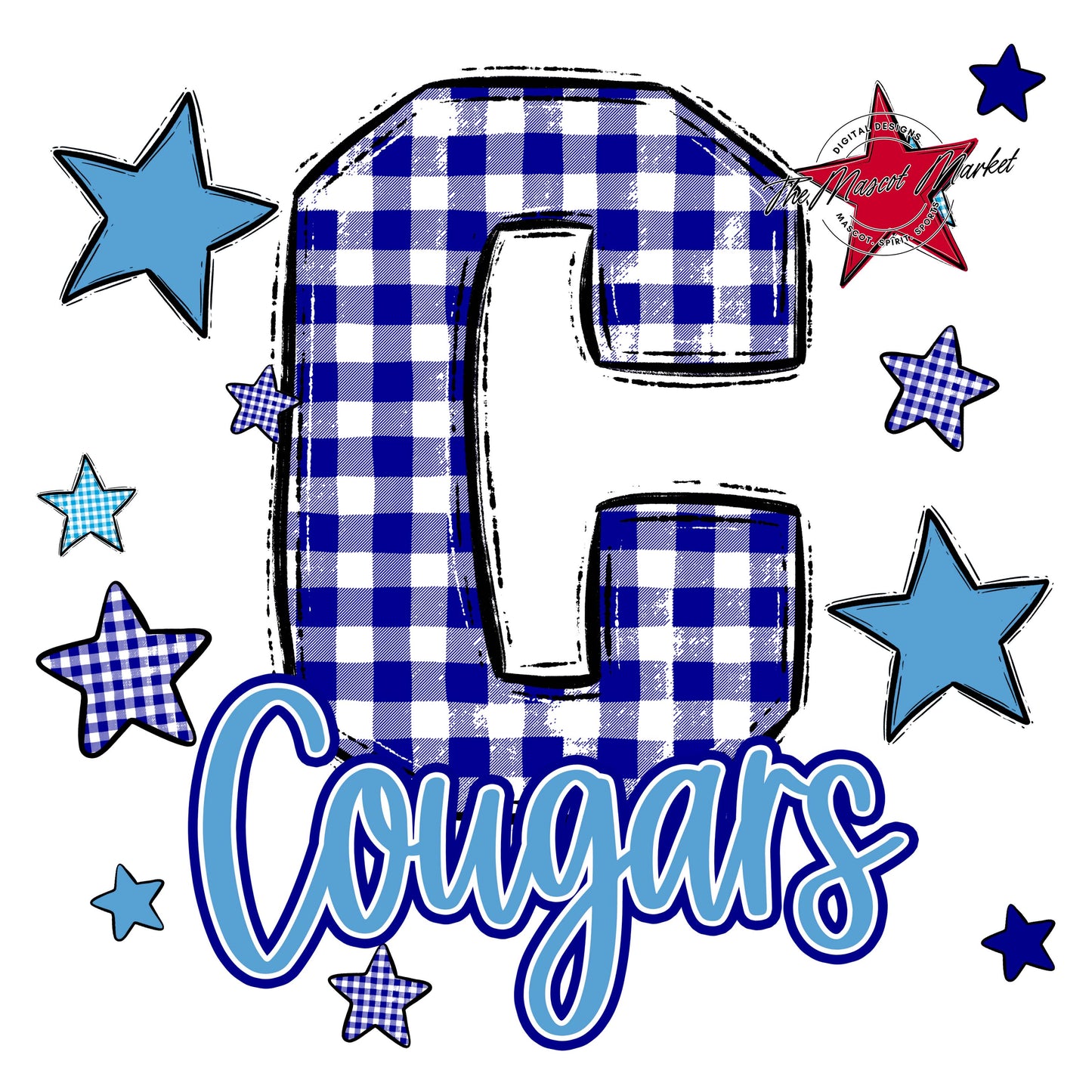 Cougars Plaid Star Design-Blue & Carolina Blue