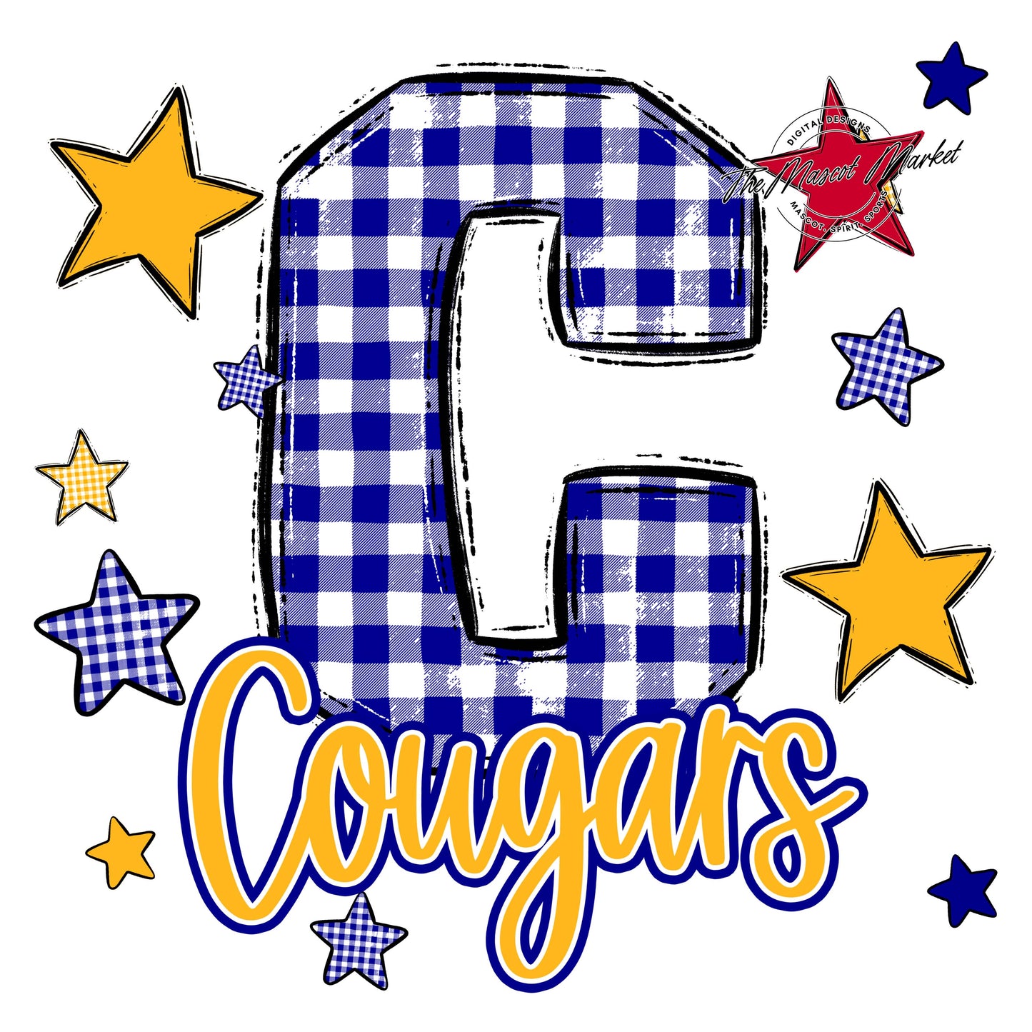 Cougars Plaid Star Design-Blue & Yellow