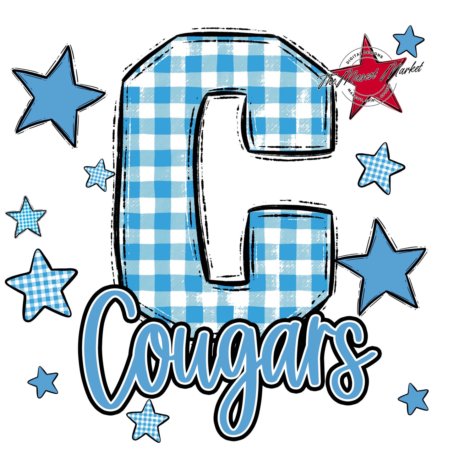 Cougars Plaid Star Design-Carolina Blue