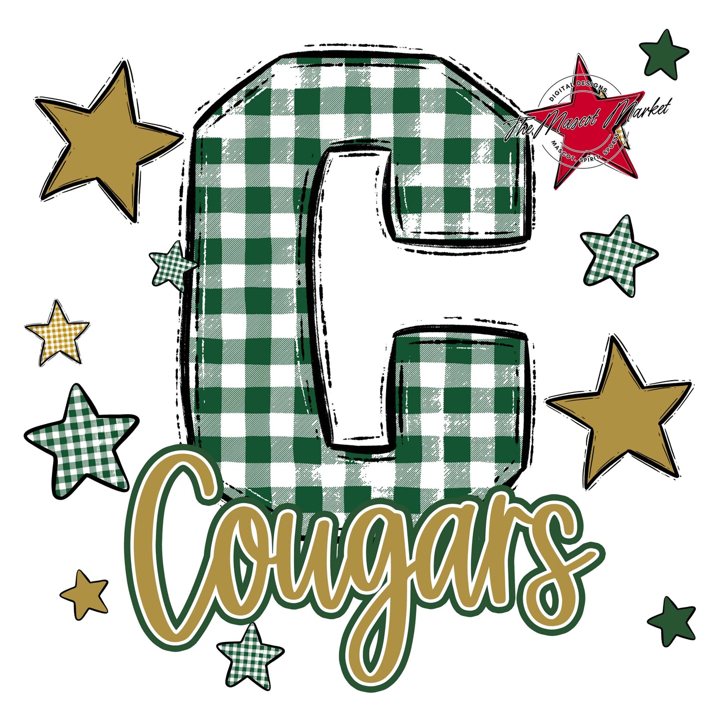 Cougars Plaid Star Design-Green & Gold
