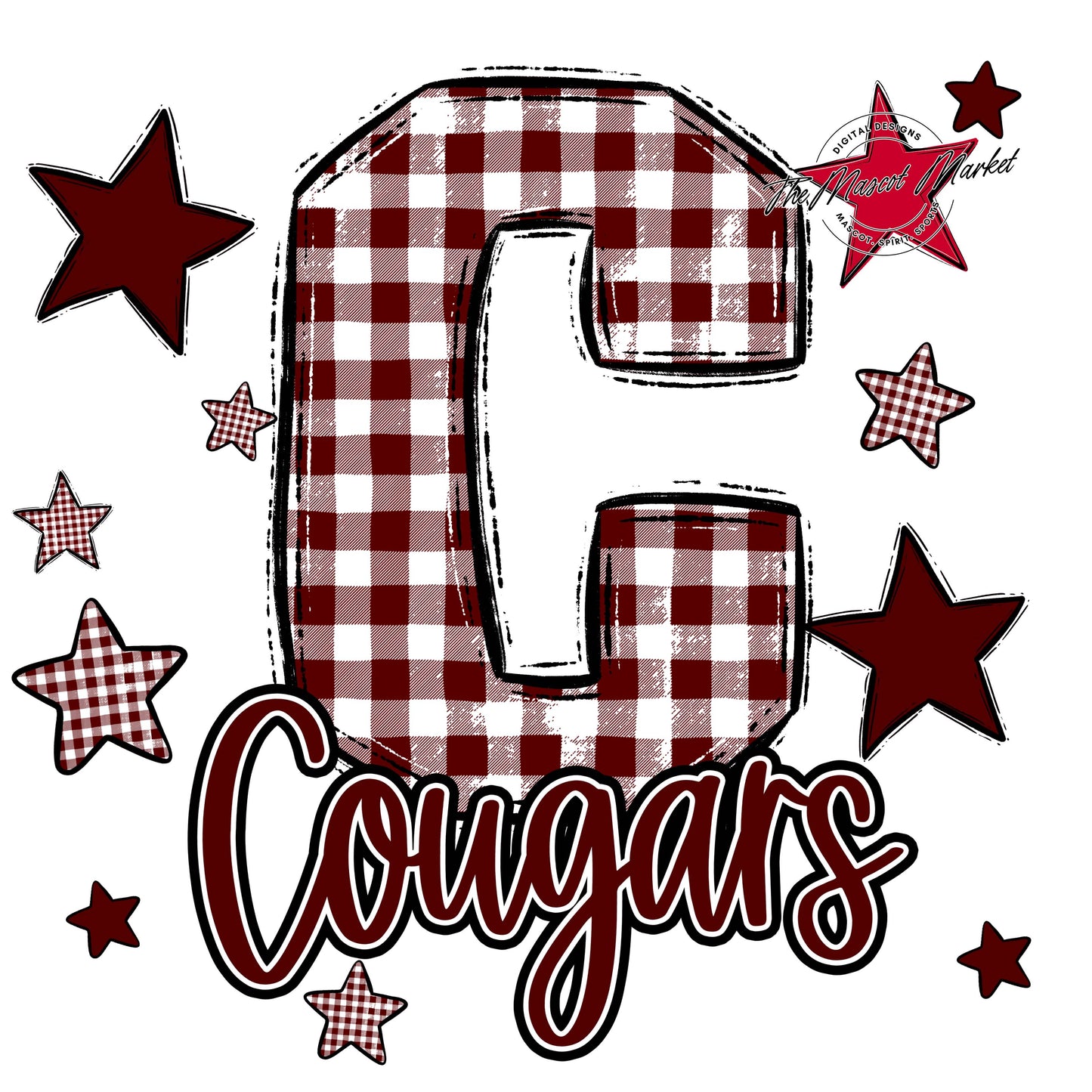 Cougars Plaid Star Design-Maroon