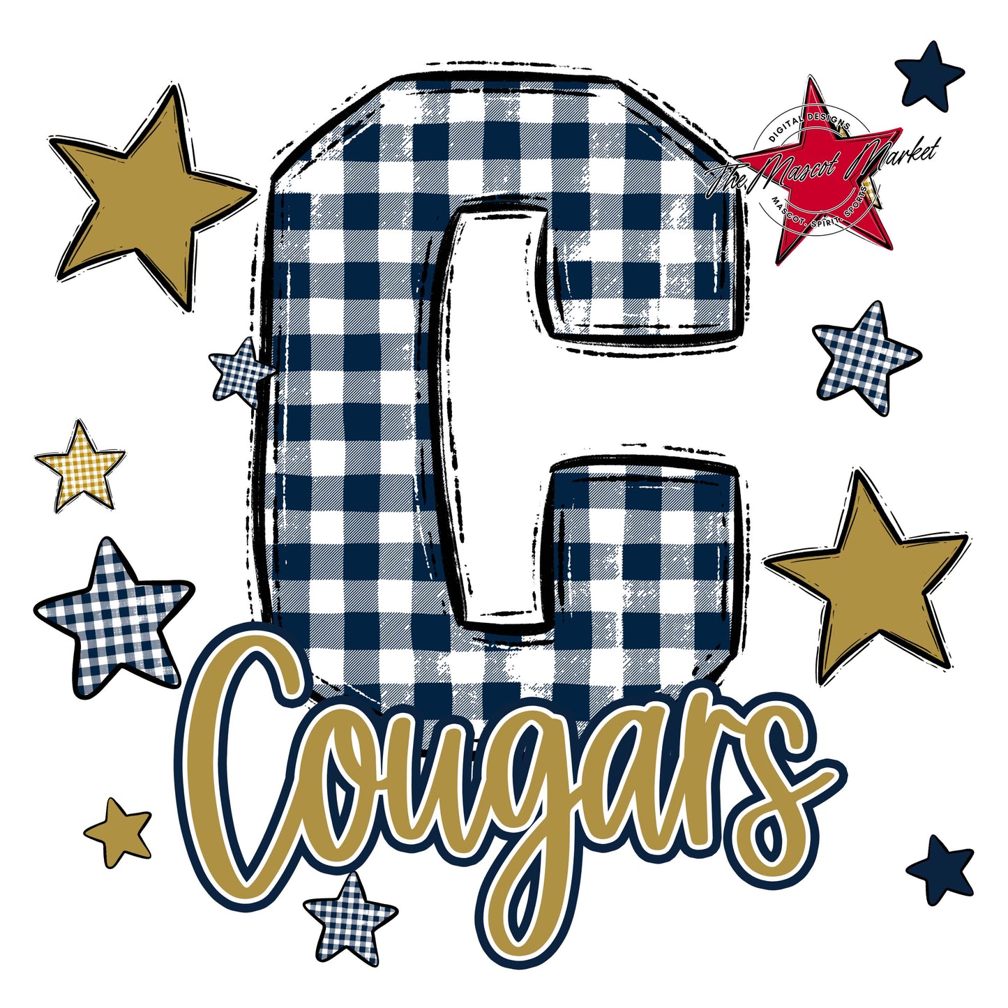 Cougars Plaid Star Design-Navy & Gold