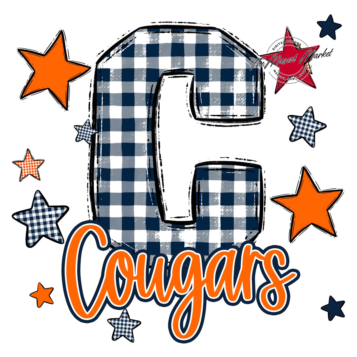 Cougars Plaid Star Design-Navy & Orange