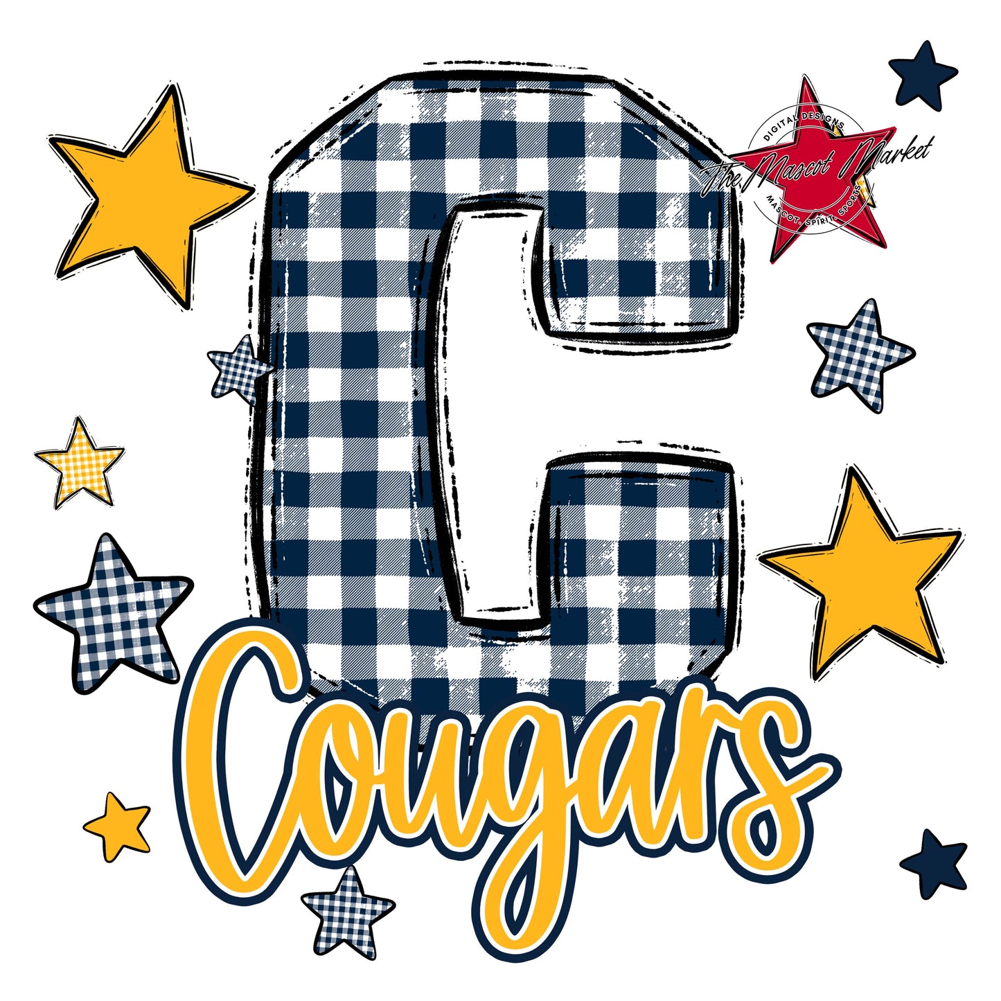 Cougars Plaid Star Design-Navy & Yellow