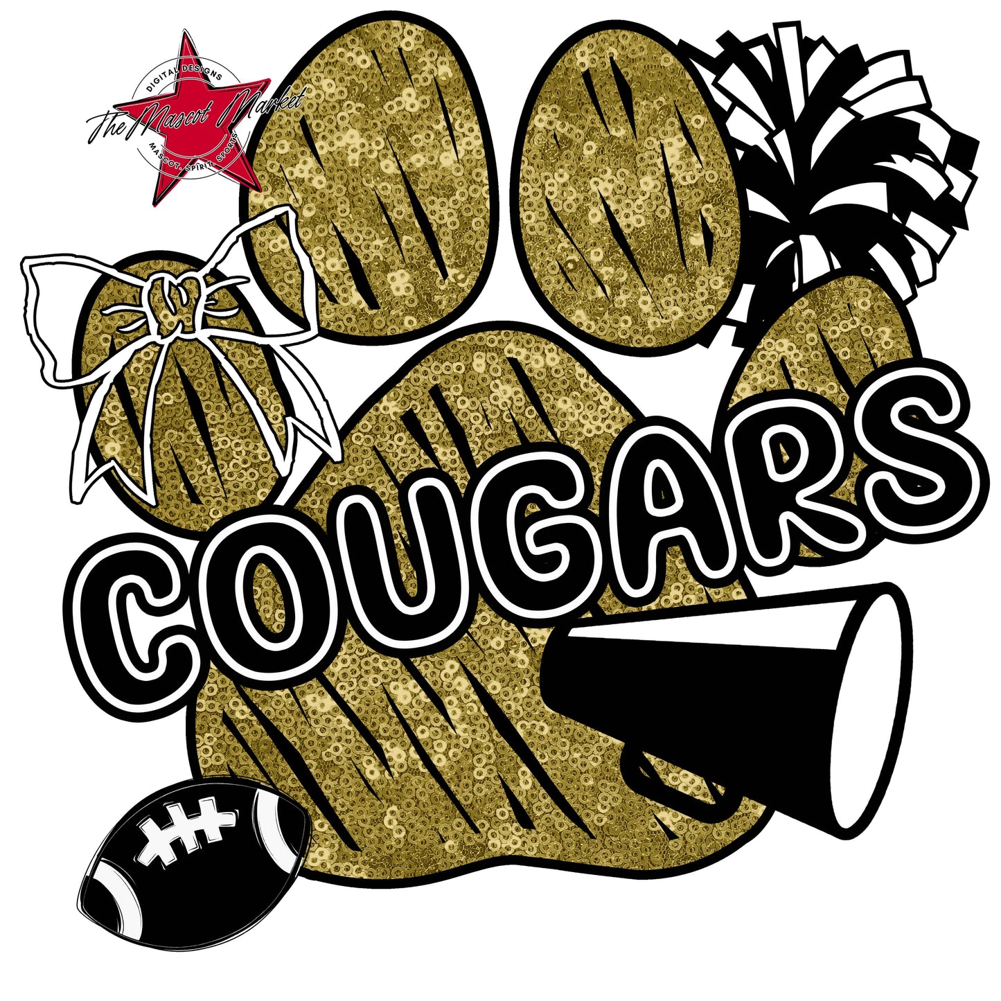 Cougars Sequins Paw Print Design-Gold