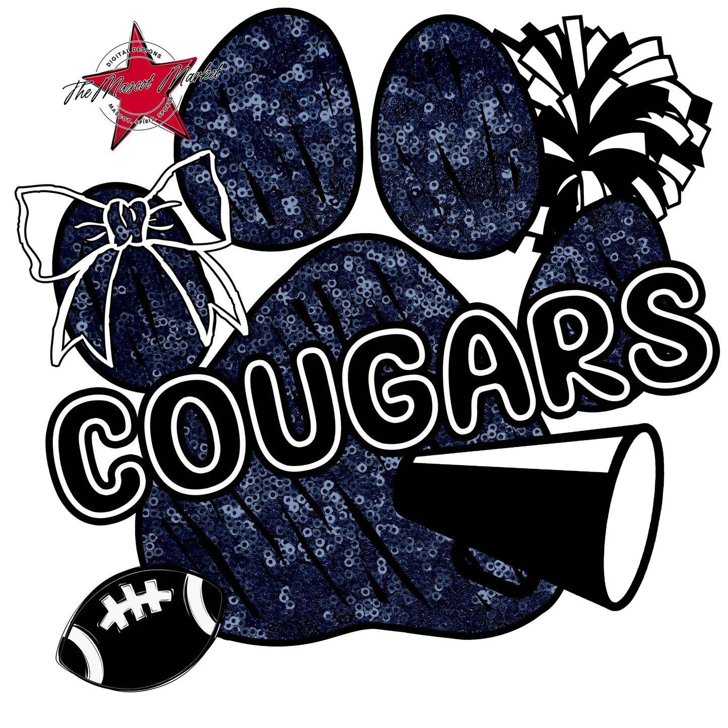 Cougars Sequins Paw Print Design-Navy