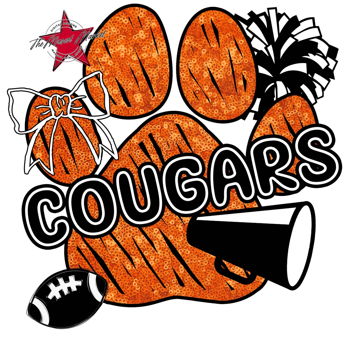 Cougars Sequins Paw Print Design-Orange
