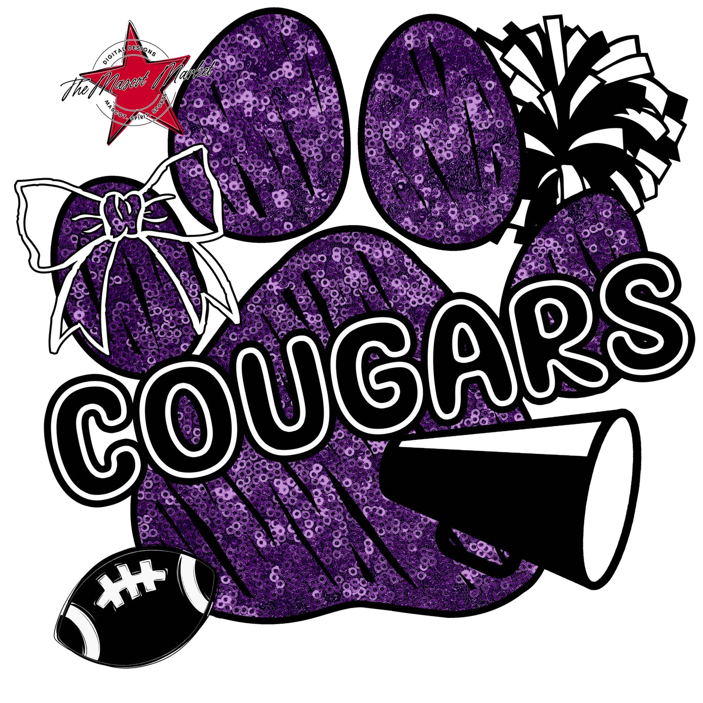 Cougars Sequins Paw Print Design-Purple