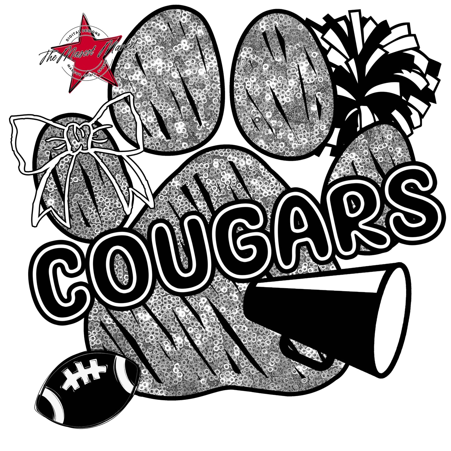 Cougars Sequins Paw Print Design-Silver