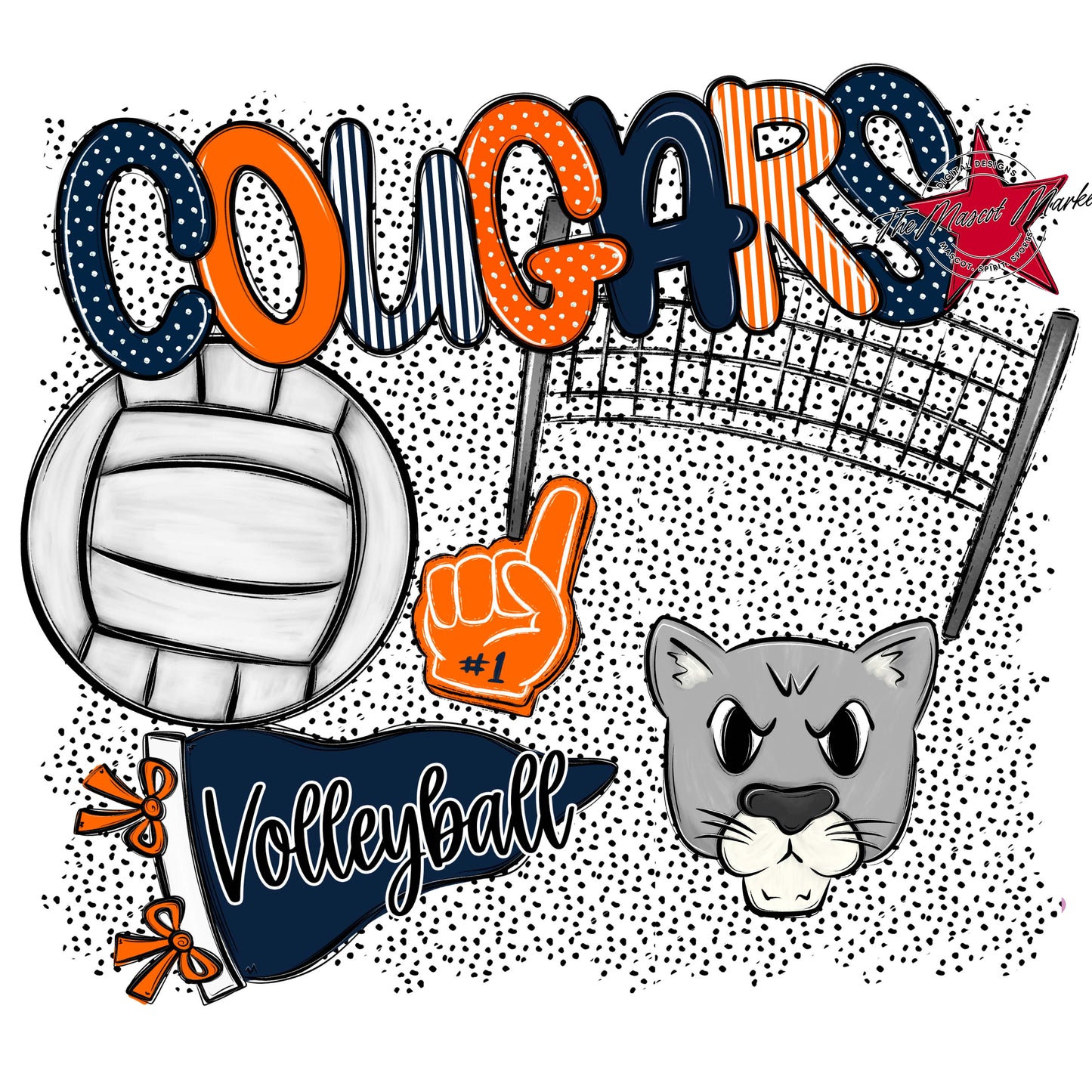 Cougars Volleyball Spirit-Navy & Orange