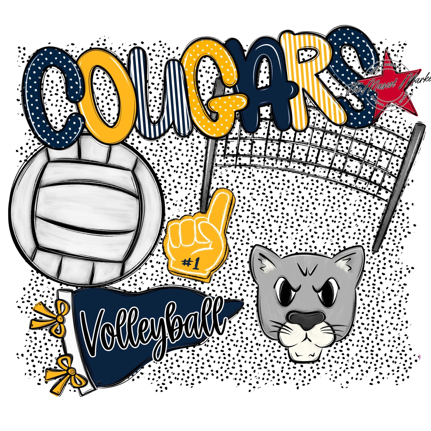 Cougars Volleyball Spirit-Navy & Yellow